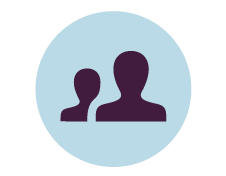 View Improve Patient Outcomes Icon Illustration includes silhouette of two people over a light blue circle
